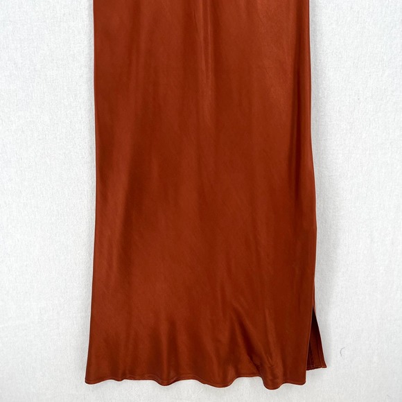 ENZA COSTA Dress Womens XS 0 Rust Satin Bias Slip Maxi Spaghetti Strap NWOT - Picture 7 of 16